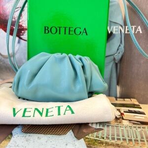 Auth Bottega Veneta WOC • Pouch Extra Mini in Teal Blue Lambskin Authentic